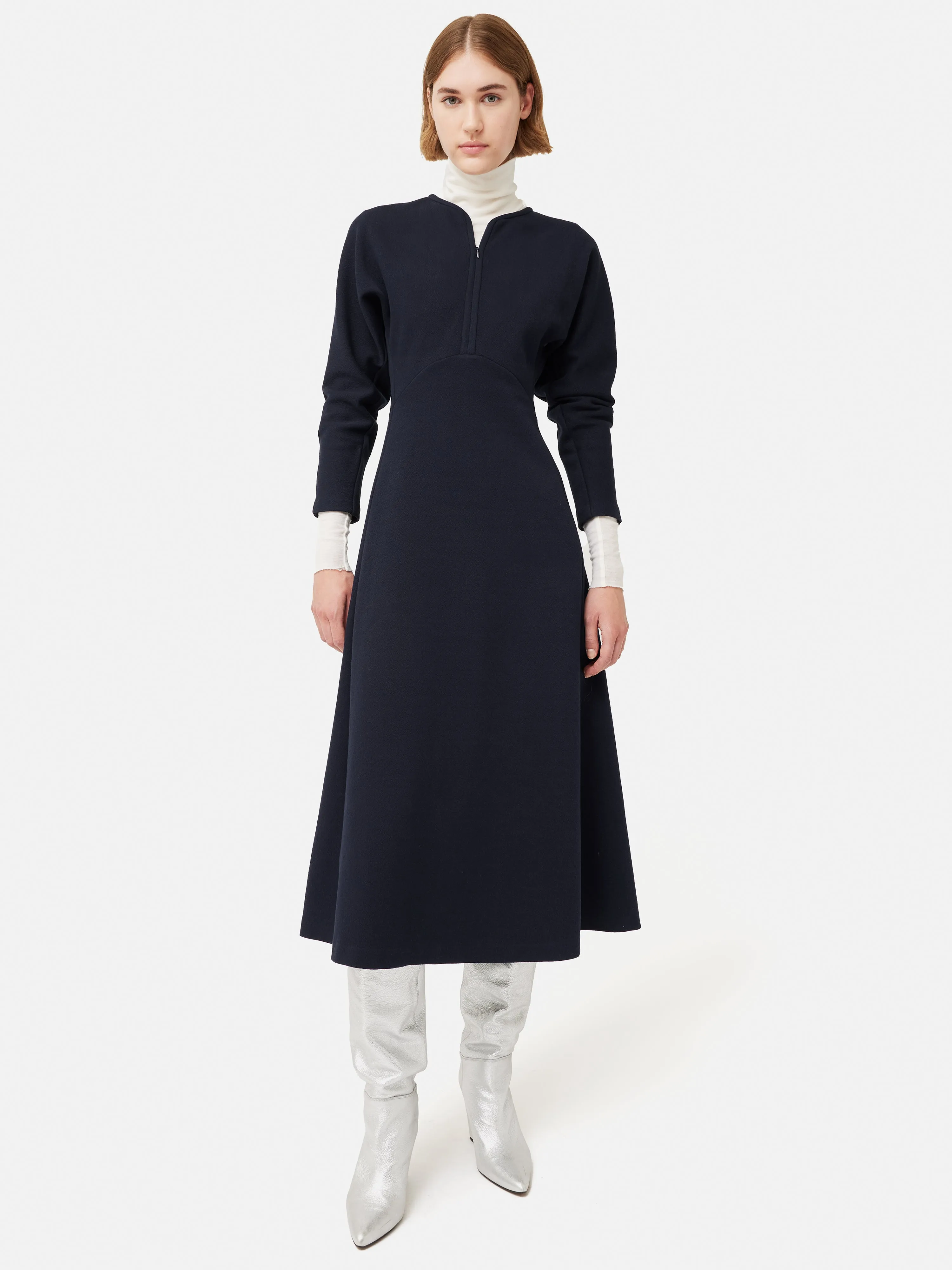 Crepe Jersey Zip Dress | Navy