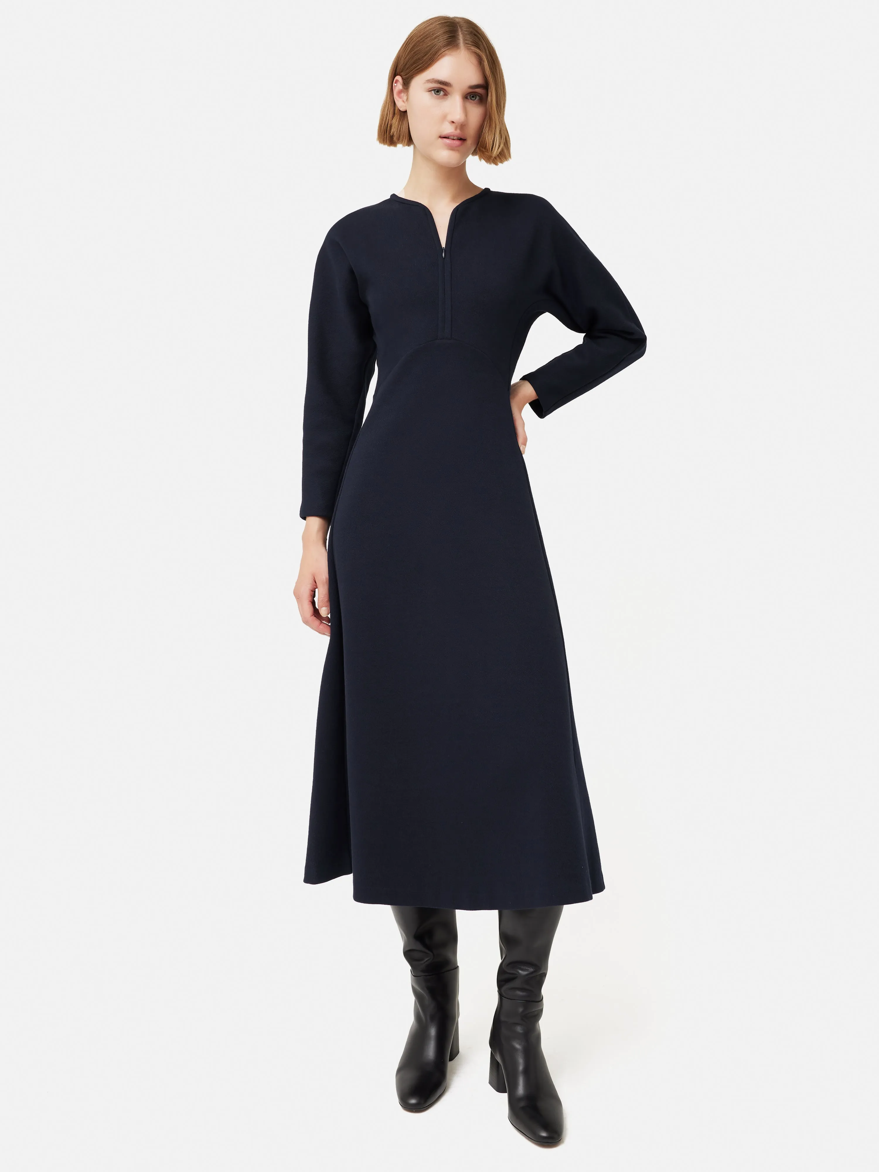 Crepe Jersey Zip Dress | Navy