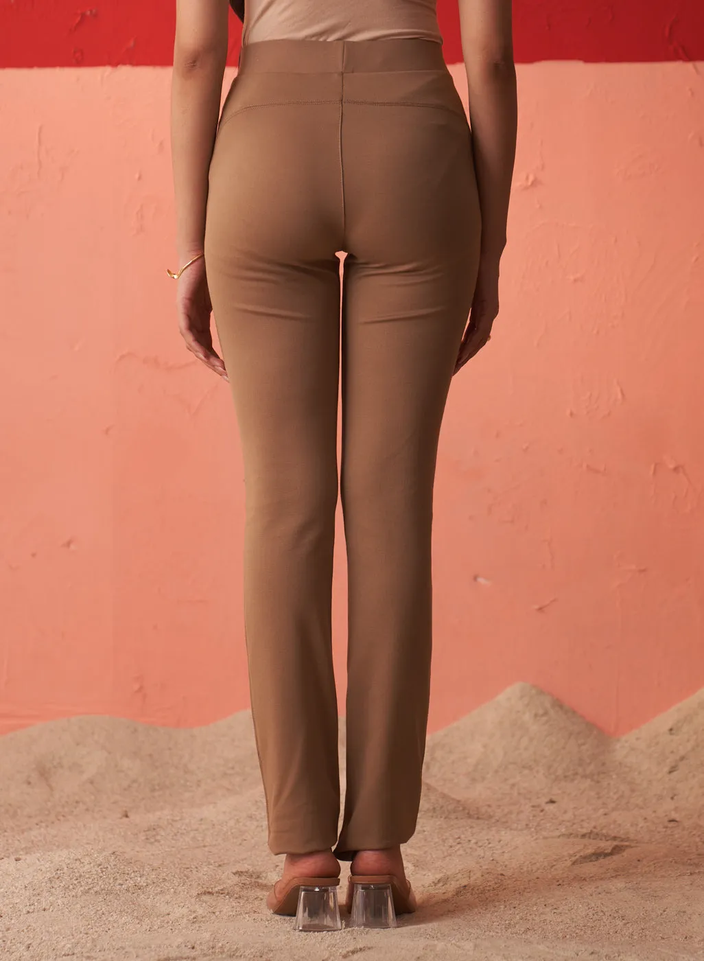 Dark Beige Regular Plain Pants