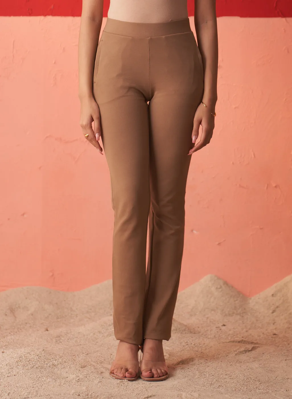 Dark Beige Regular Plain Pants