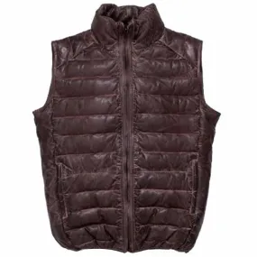 Dark Brown Leather Down Vest For Men