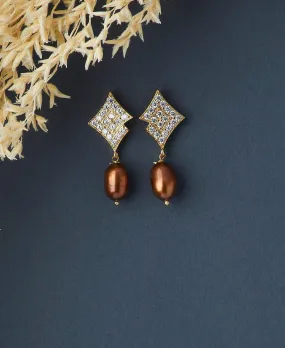 Delicate Stone Studded Pearl Hanging Earring