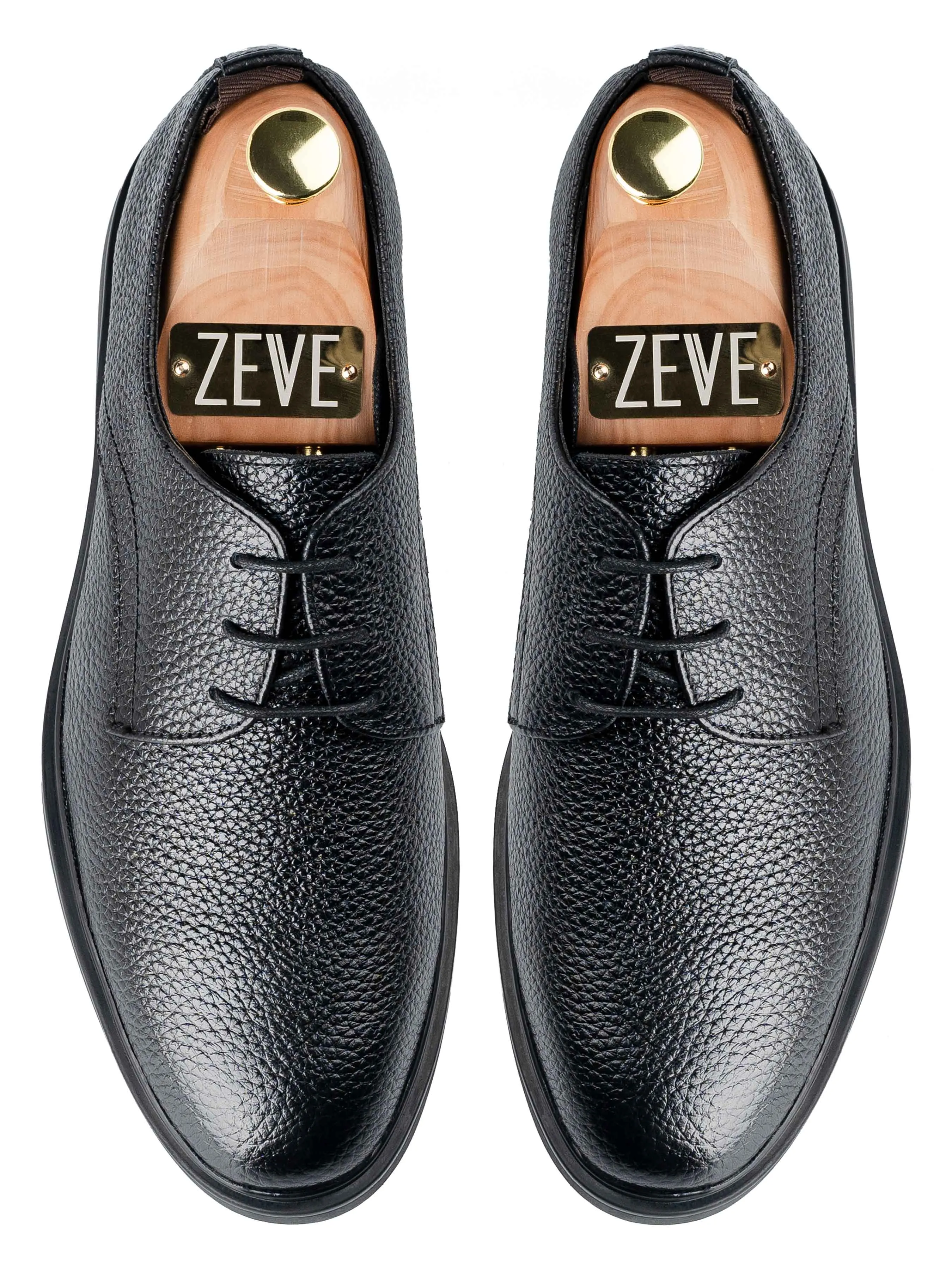 Derby Lace Up - Black Pebble Grain Leather (Rugged Sole)