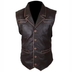 Distressed Brown Lightweight Leather Vest for Men