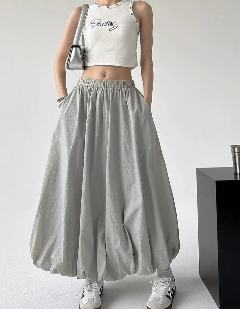 Elastic Waist Balloon Maxi Skirt