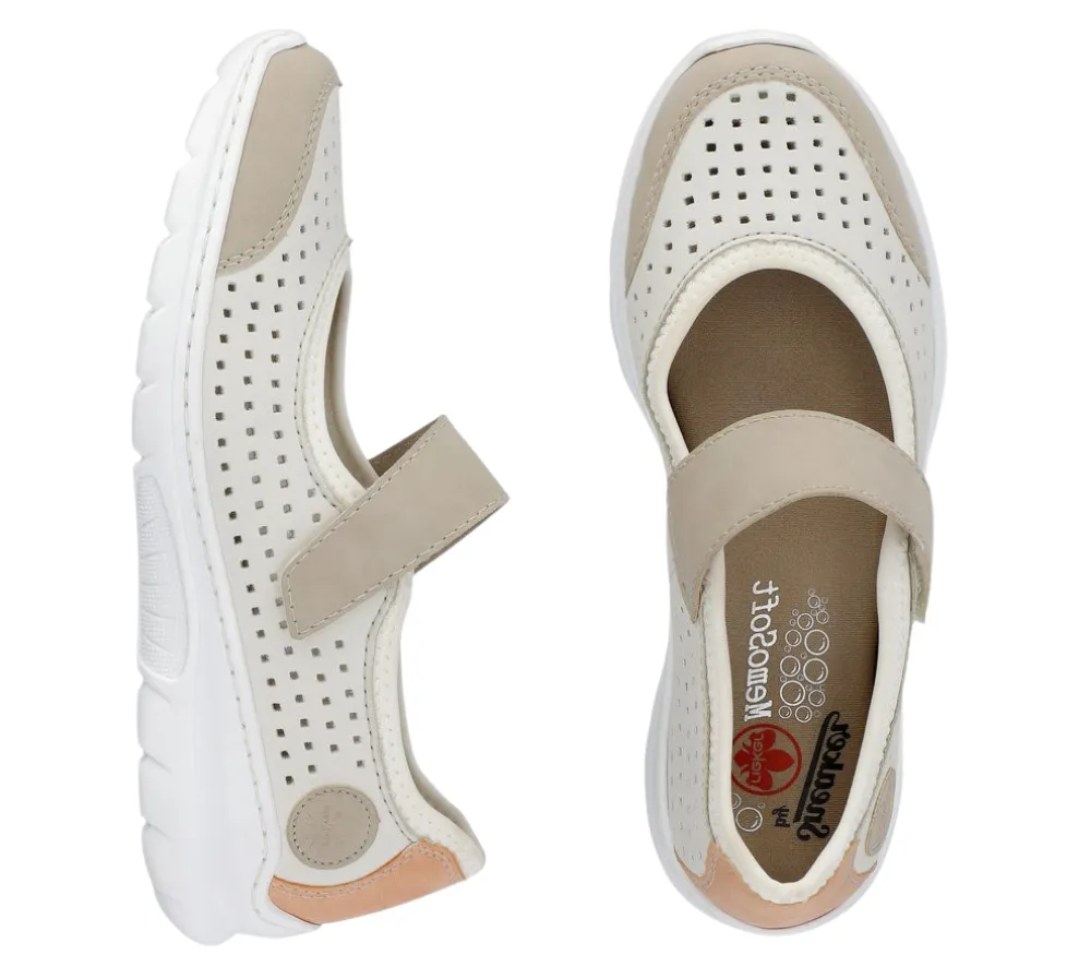 Espadrile sport, dama, RIEKER MEMOSOFT, L32B5-81 alb, piele ecologica