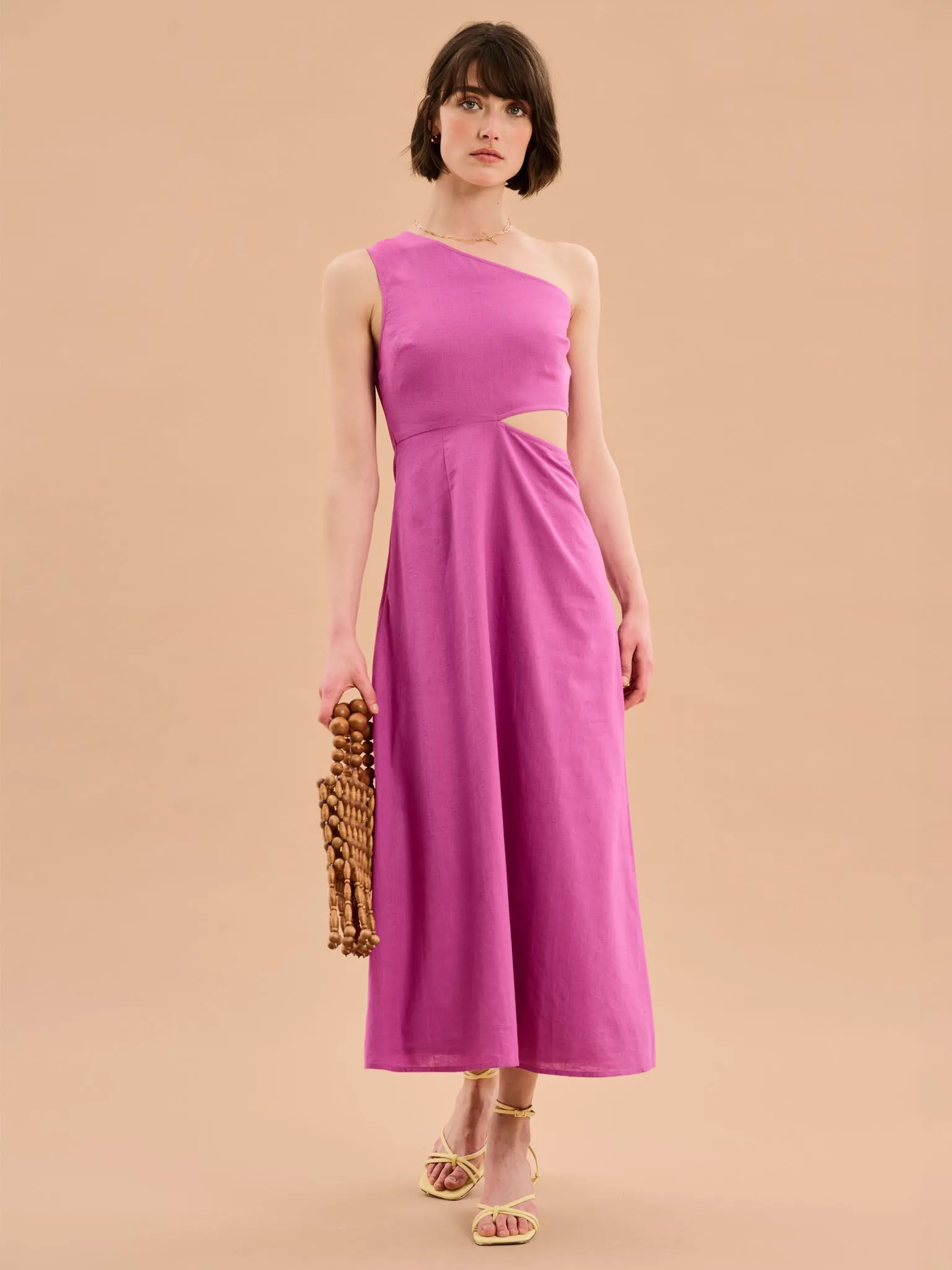 Evaline One Shoulder Dress in Magenta