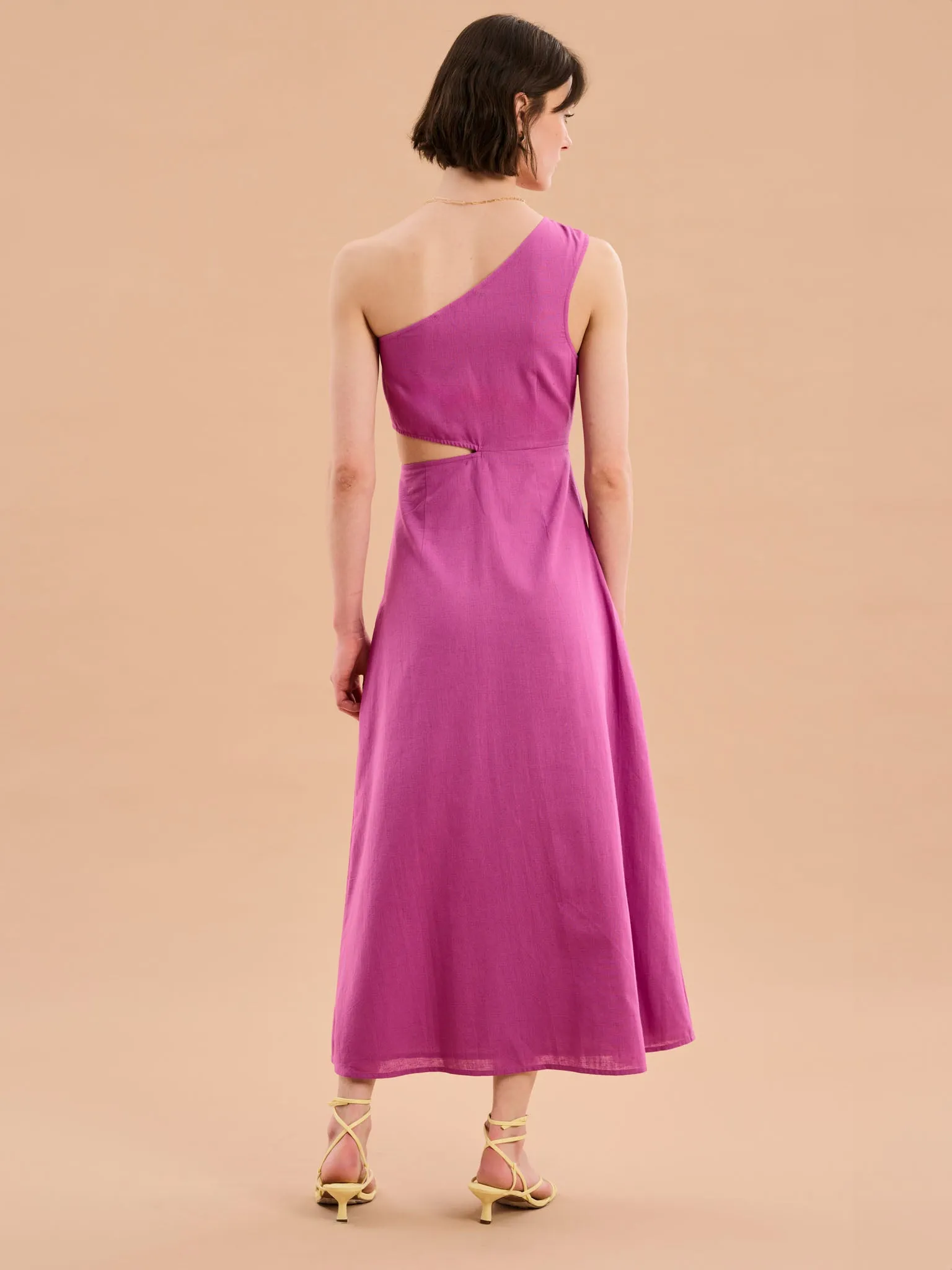 Evaline One Shoulder Dress in Magenta