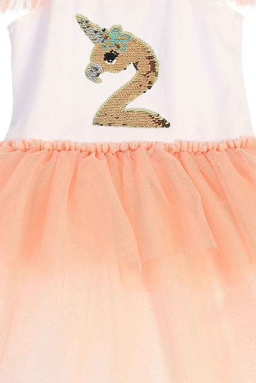 Flamingo-corn Flip Sequin Tutu Girls Dress