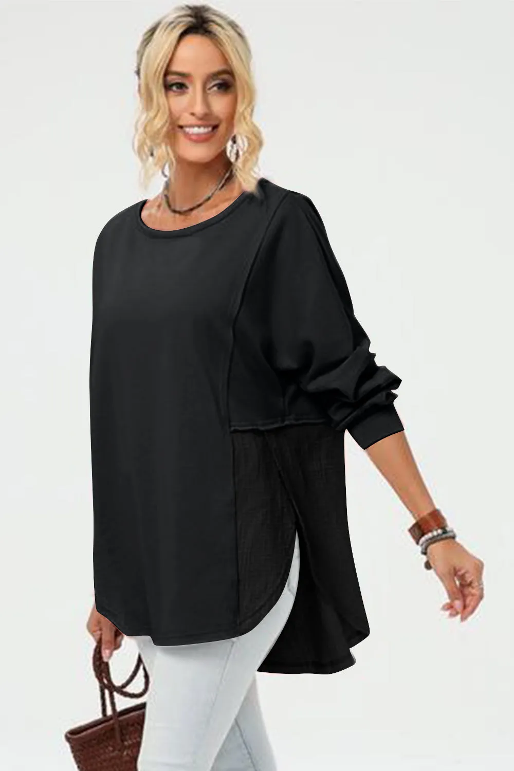 Full Size Long Sleeve High-Low T-Shirt