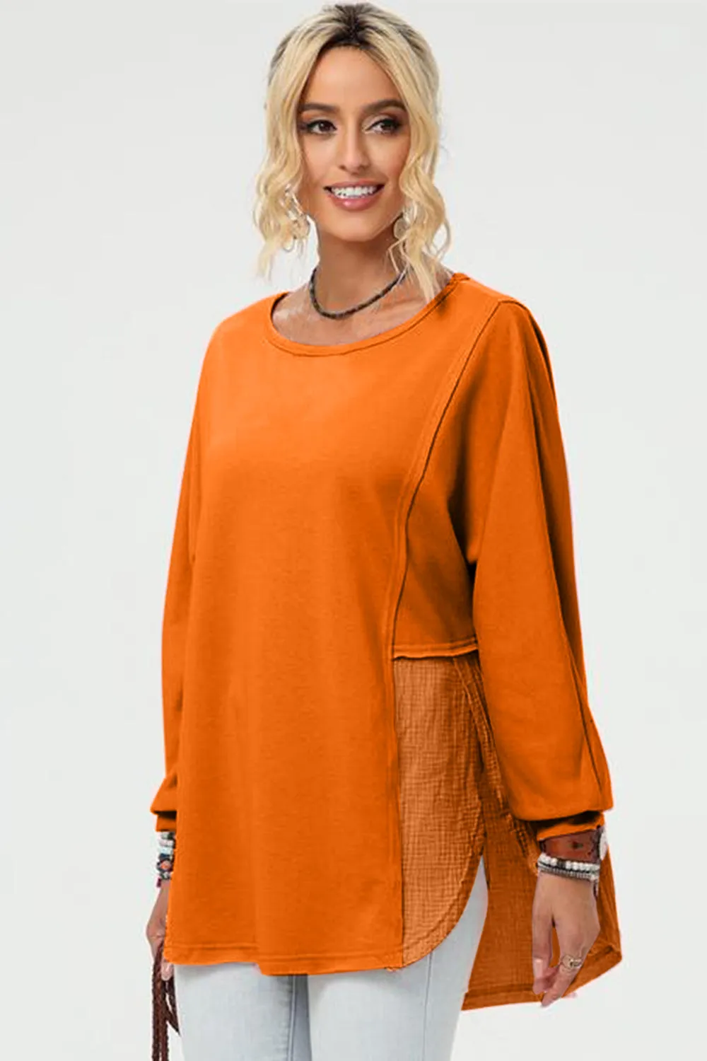 Full Size Long Sleeve High-Low T-Shirt