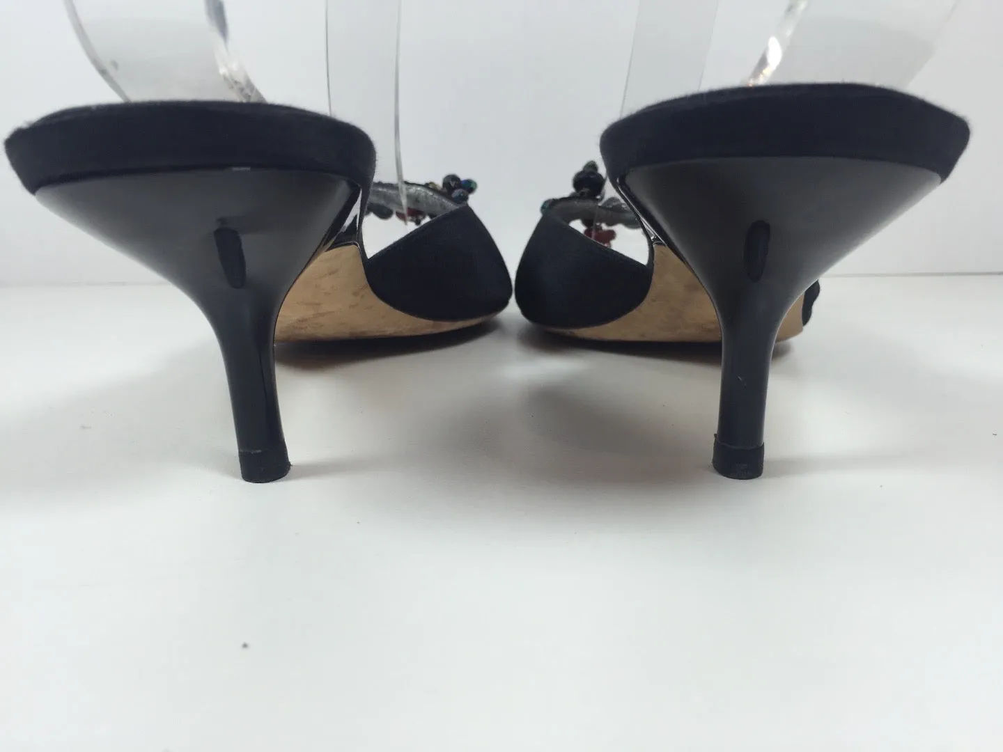 GIUSEPPE ZANOTTI Black Sandal Heels with Beading on Toe Strap Size 9