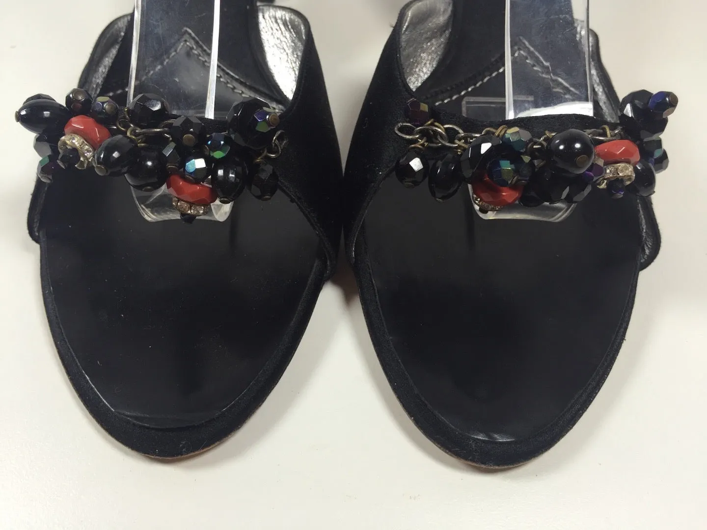 GIUSEPPE ZANOTTI Black Sandal Heels with Beading on Toe Strap Size 9