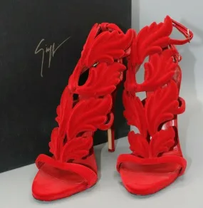 Giuseppe Zanotti Red Coline Winged Velvet Sandals Size 39 / 8