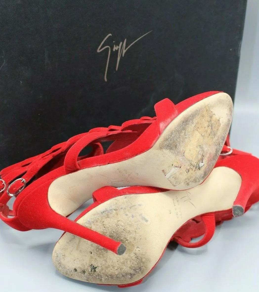 Giuseppe Zanotti Red Coline Winged Velvet Sandals Size 39 / 8