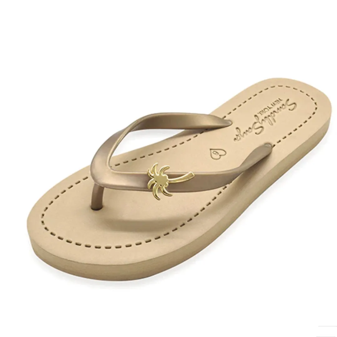 Gold Palm Tree- Studs Charm Big Kids Flip Flops Sandal