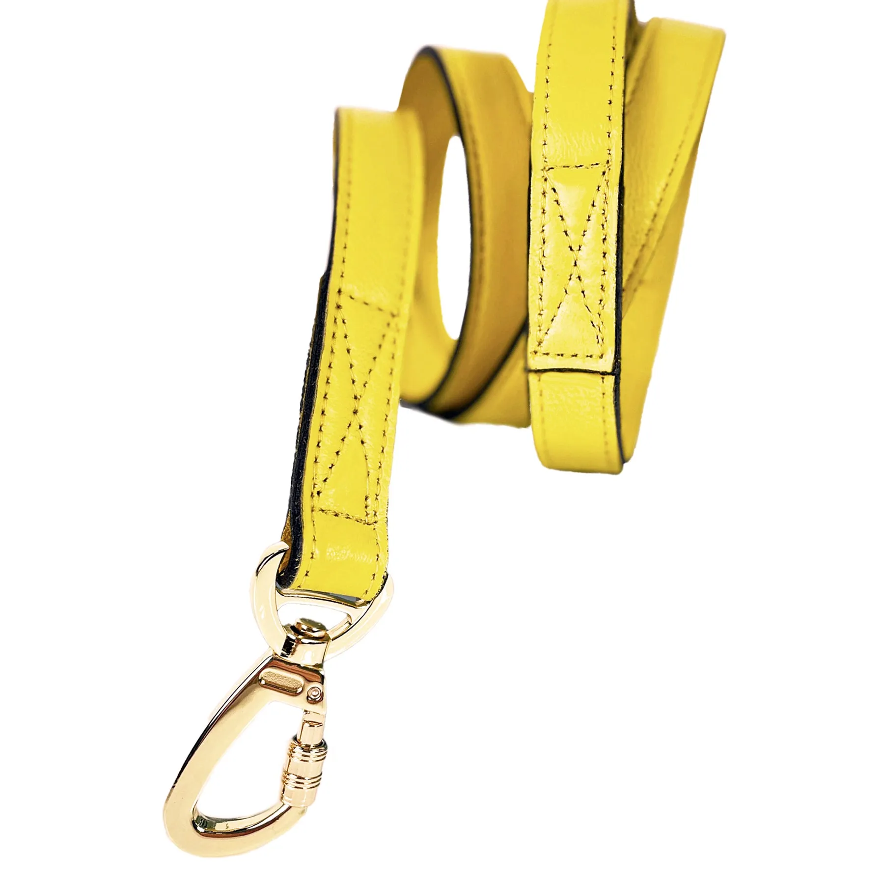 Italian Canary Yellow Leather Dog Leash in Gold