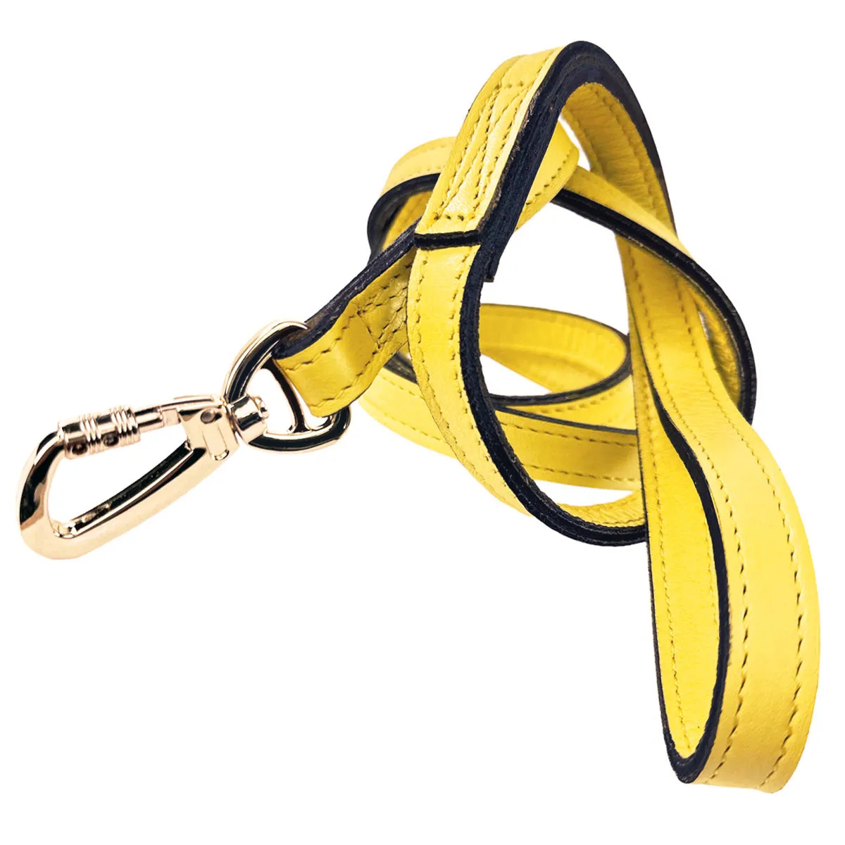 Italian Canary Yellow Leather Dog Leash in Gold