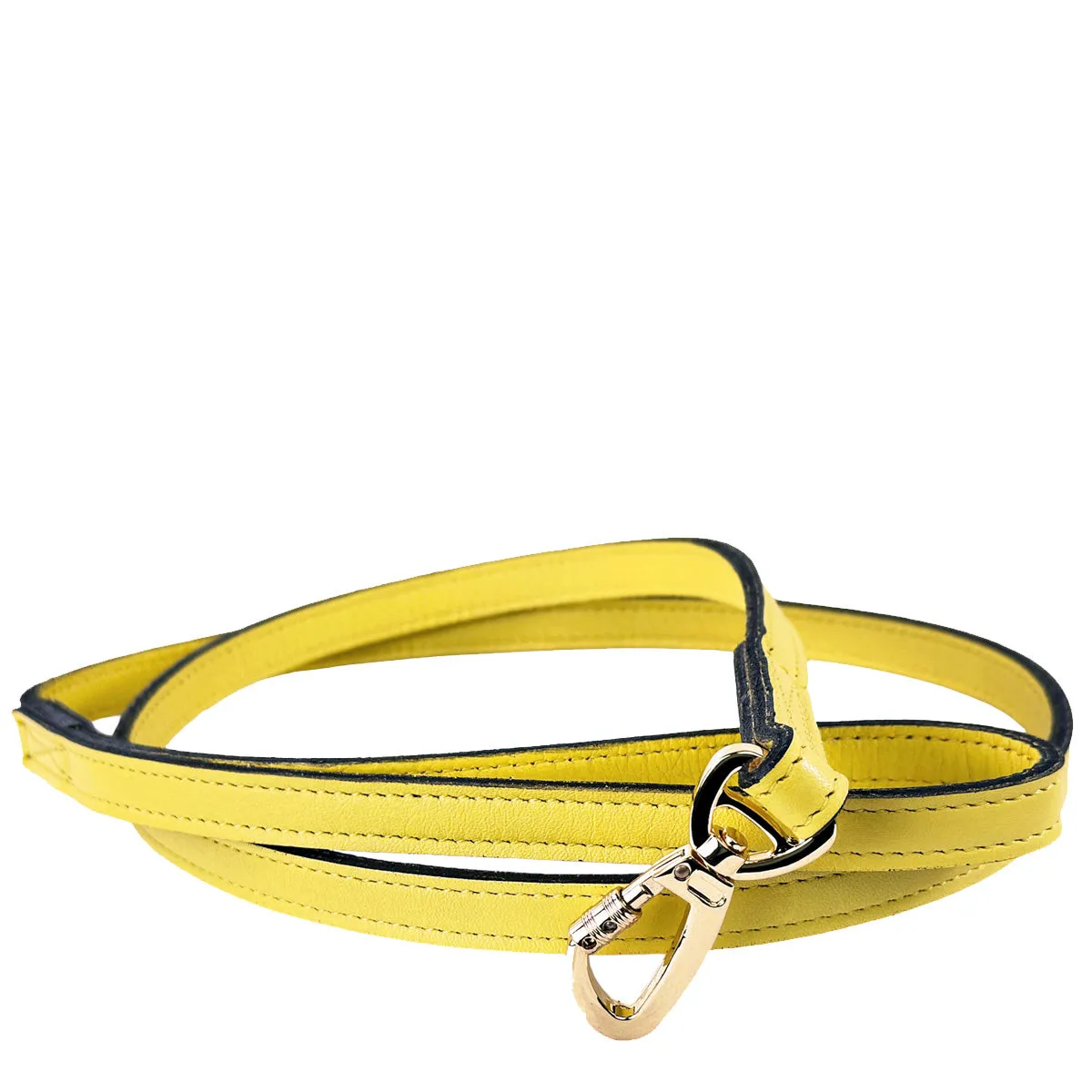 Italian Canary Yellow Leather Dog Leash in Gold