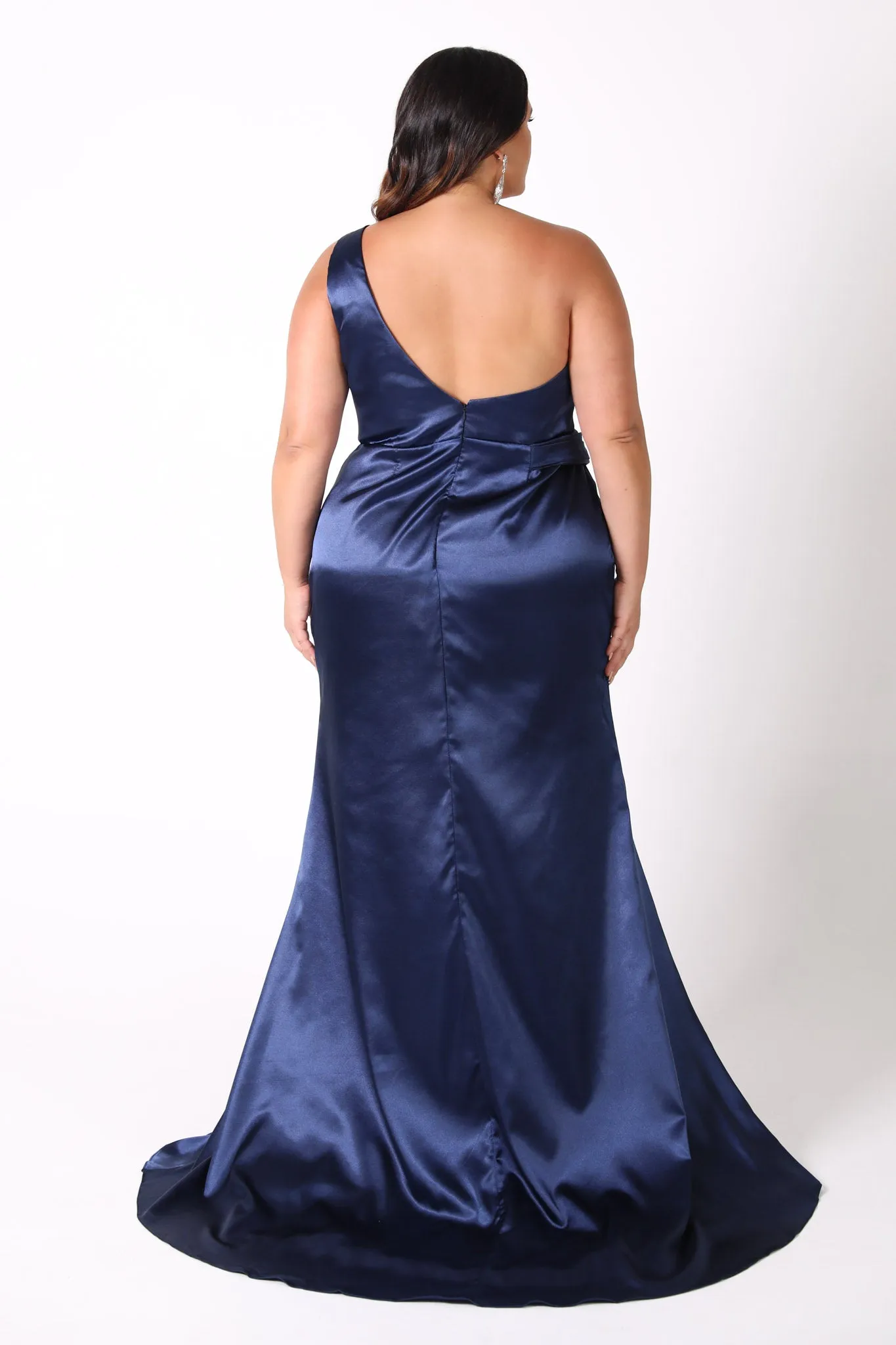 Kendra One Shoulder Satin Gown - Navy