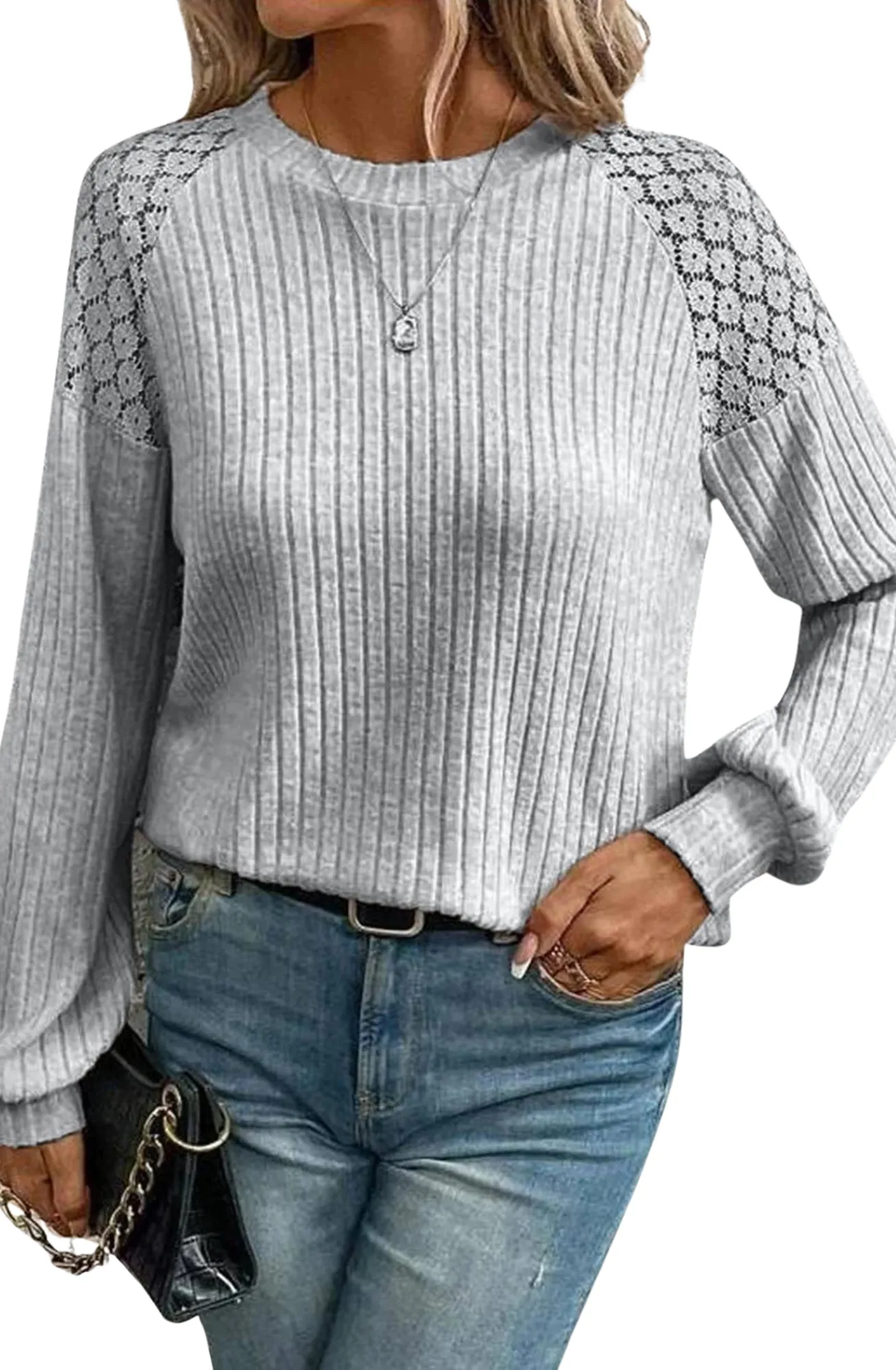 Lace Patchwork Pullover Long Sleeved Sweater