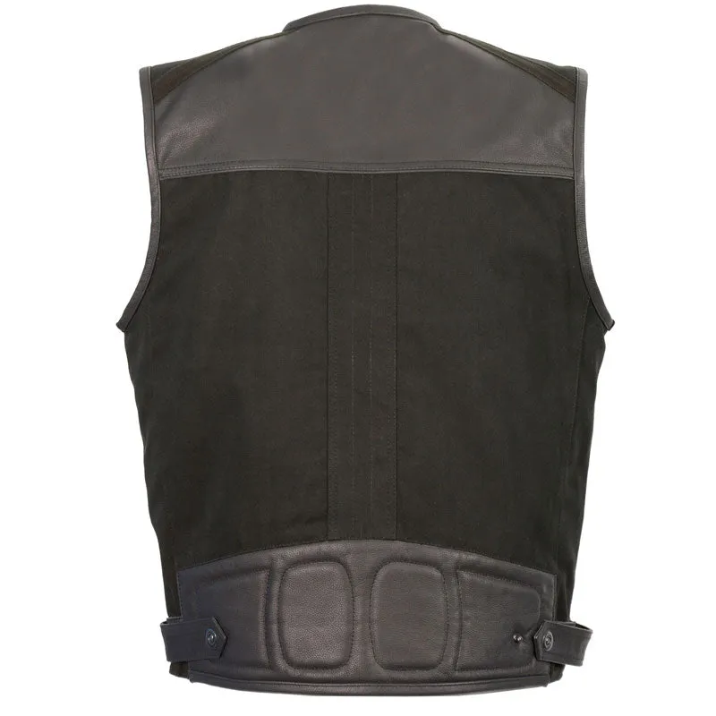 LEATHER & CANVAS ZIPPER FRONT SUPER UTILITY MULTI POCKET VEST