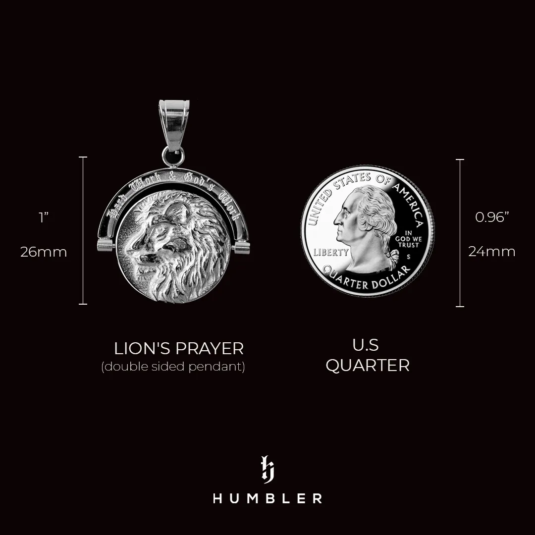 Lion's Prayer - Double Sided Pendant ( Silver )