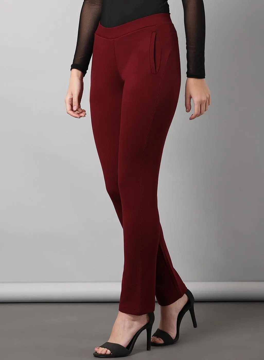 Maroon Regular Plain Pants