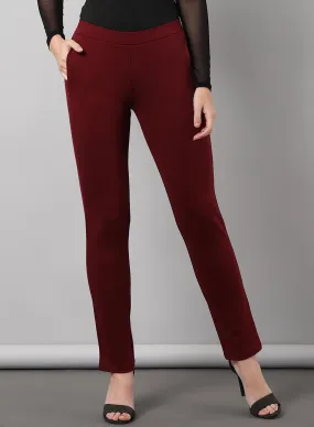 Maroon Regular Plain Pants