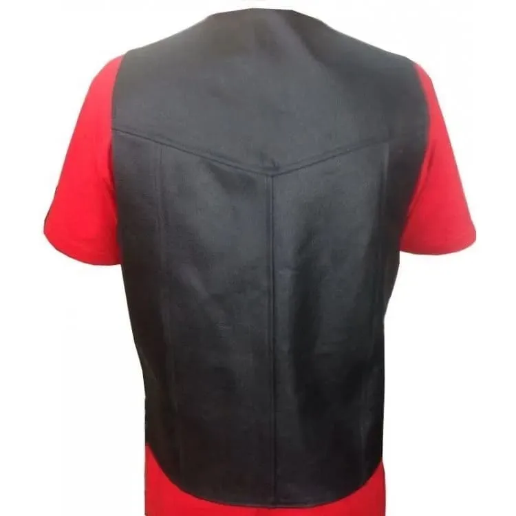 Men's Black Genuine Leather Biker Vest with Side Lacing