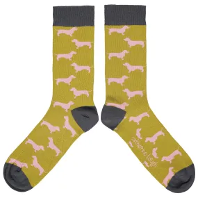 Men's Lime Green Sausage Dog Organic Cotton Ankle Socks