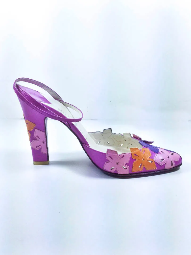 MICHEL PERRY Pink, Purple, and Orange Floral Leather Heels Size 5 1/2