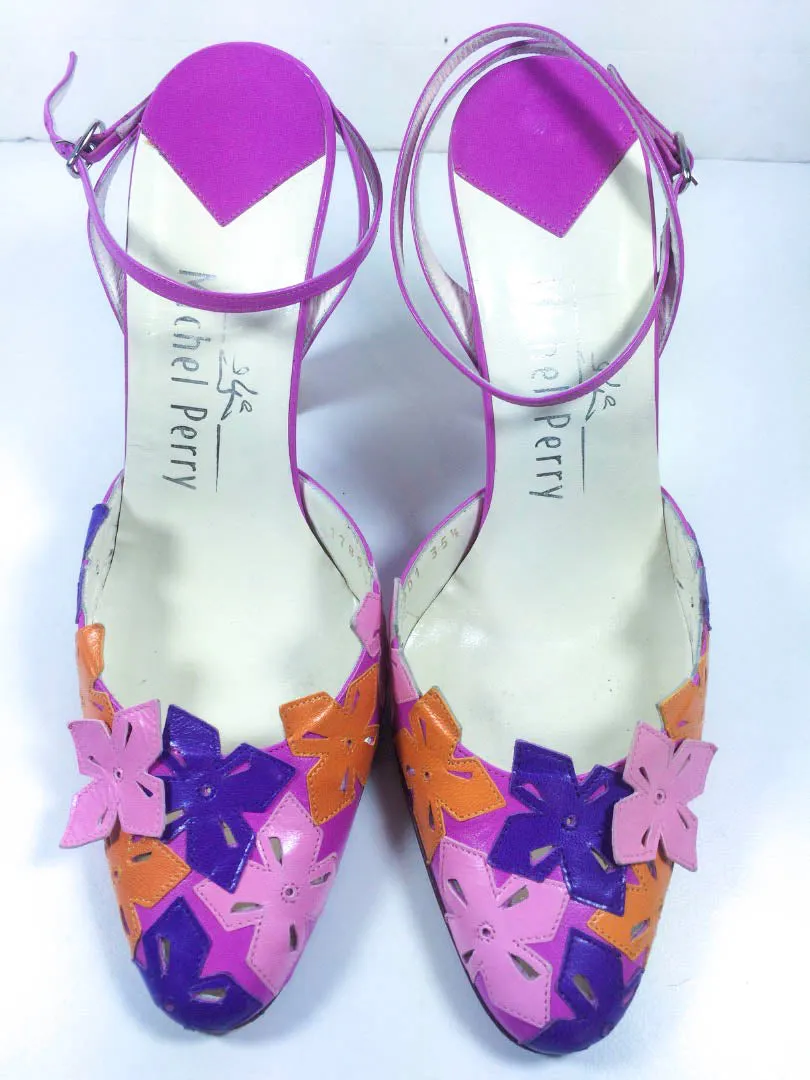 MICHEL PERRY Pink, Purple, and Orange Floral Leather Heels Size 5 1/2