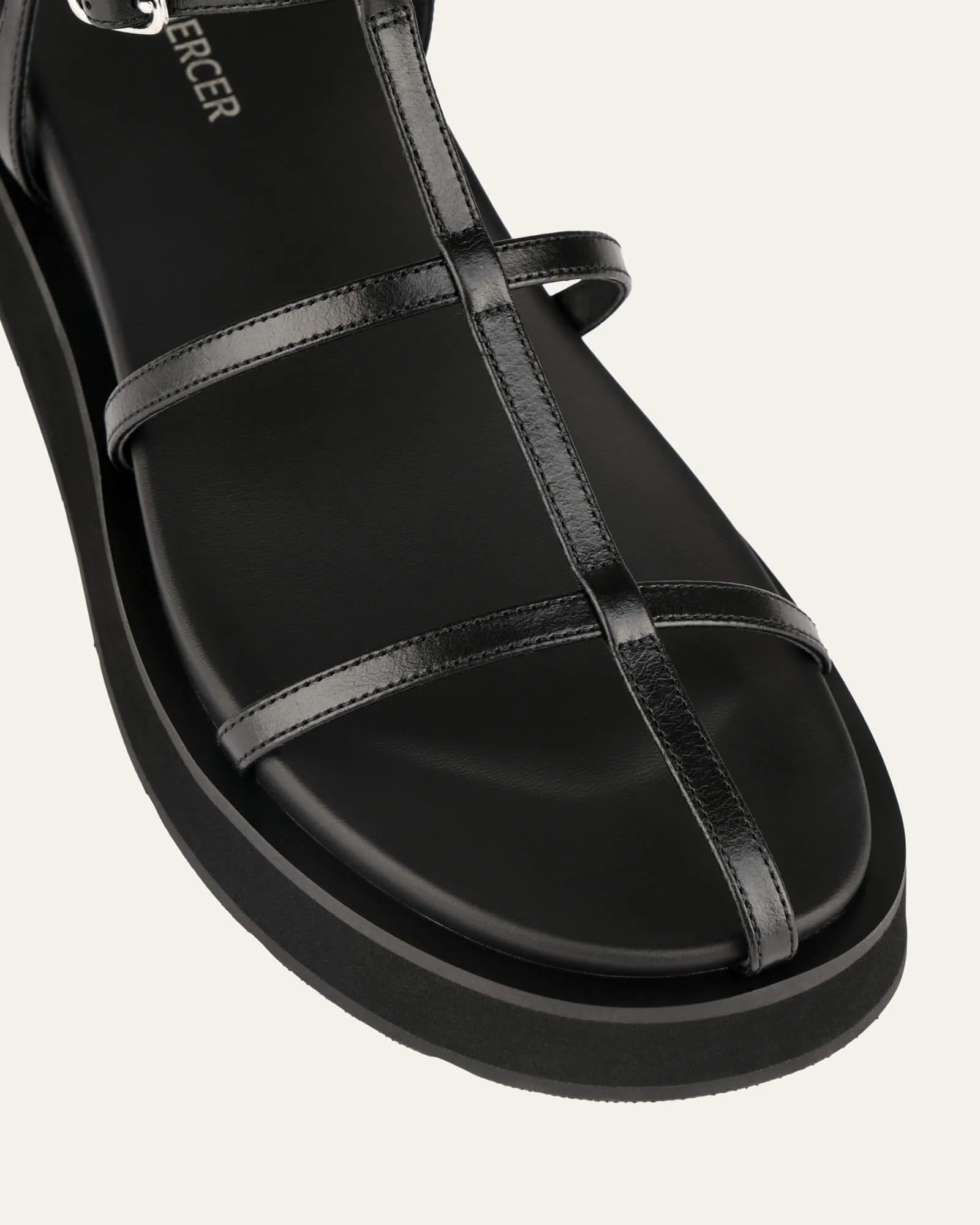 MINA FLAT SANDALS BLACK LEATHER