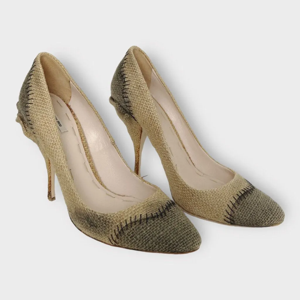 Miu Miu AW 2009 Beige Hessian Raffia Pumps