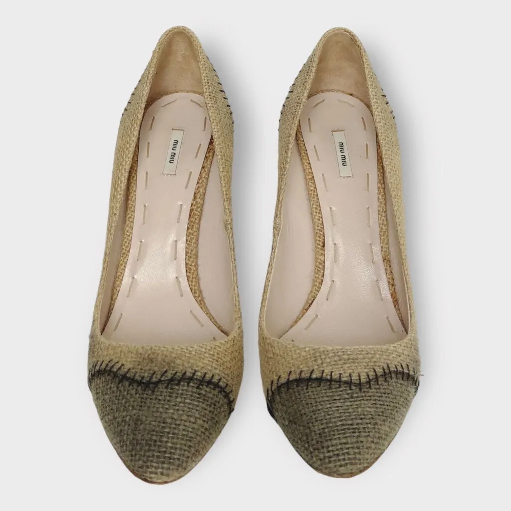 Miu Miu AW 2009 Beige Hessian Raffia Pumps