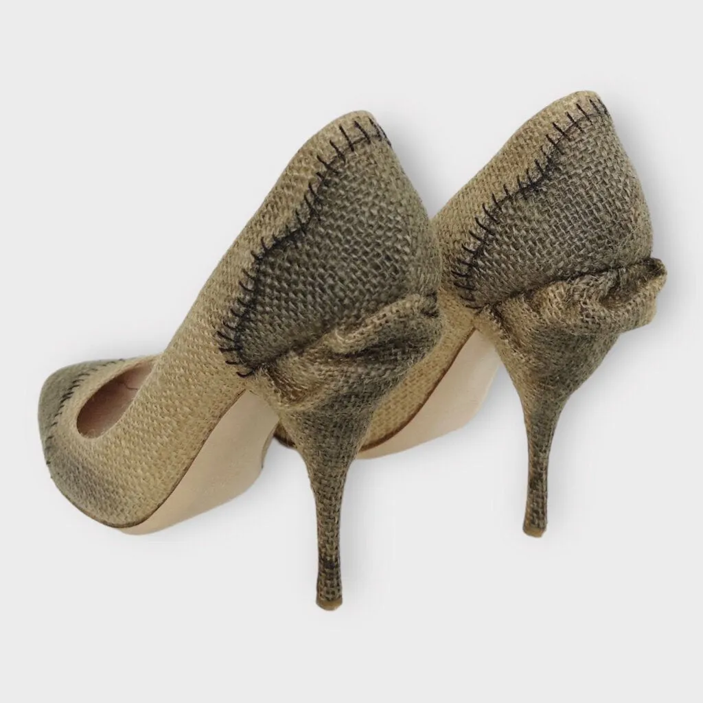 Miu Miu AW 2009 Beige Hessian Raffia Pumps