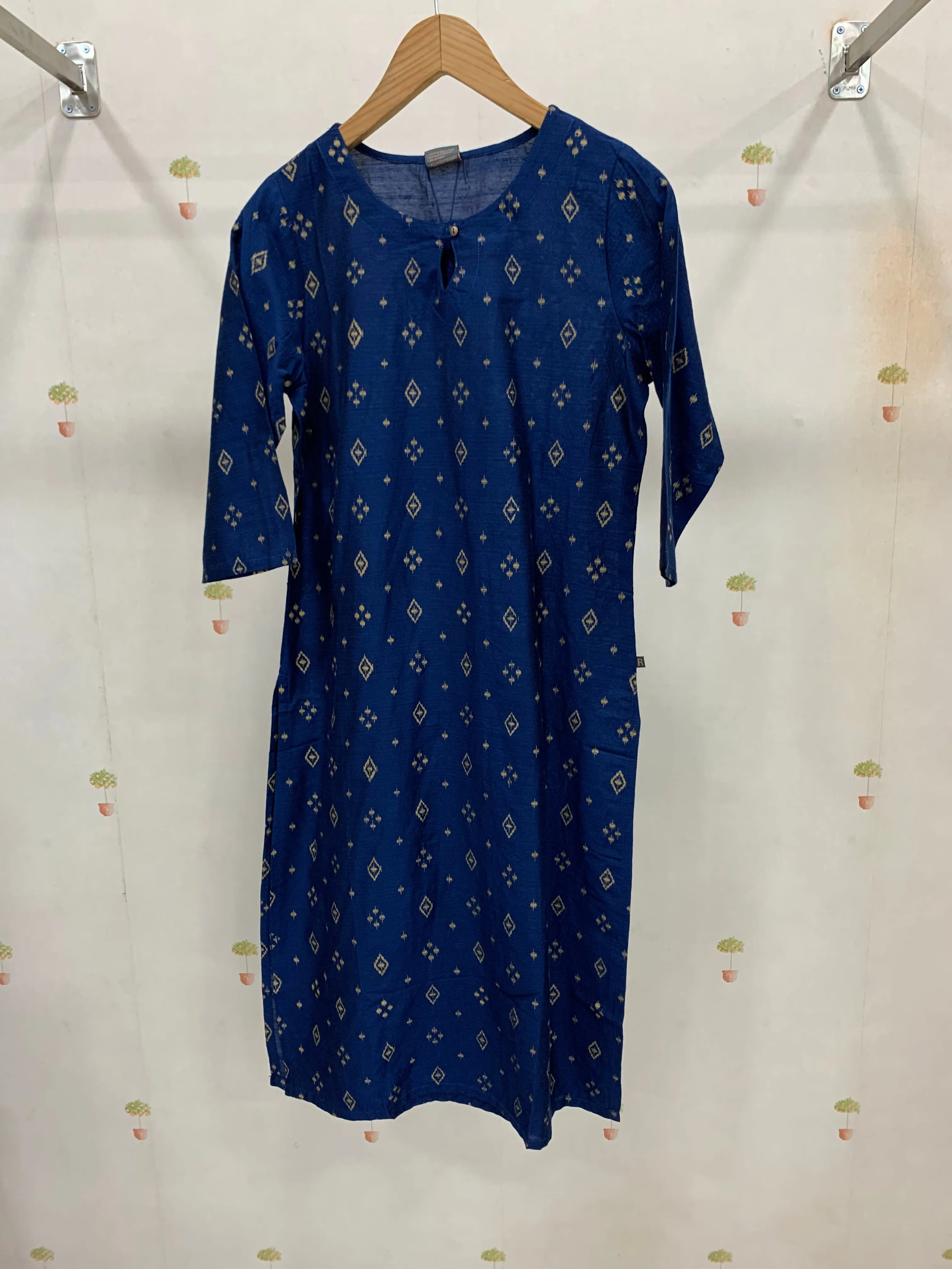 NAVY BLUE IKAT WOVEN KURTA