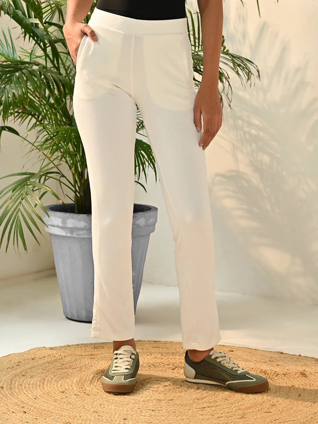 Off White Regular Plain Pants