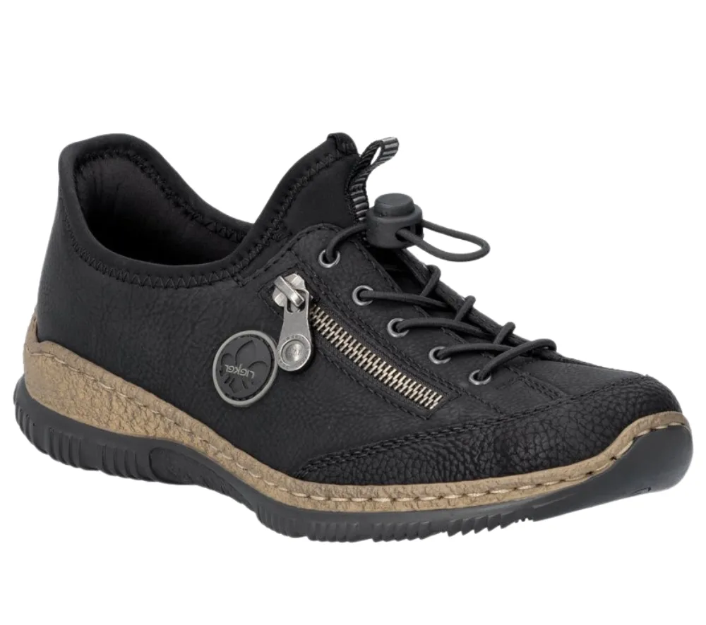 Pantofi casual, dama, RIEKER MemoSoft, N3267-01 negru, piele ecologica