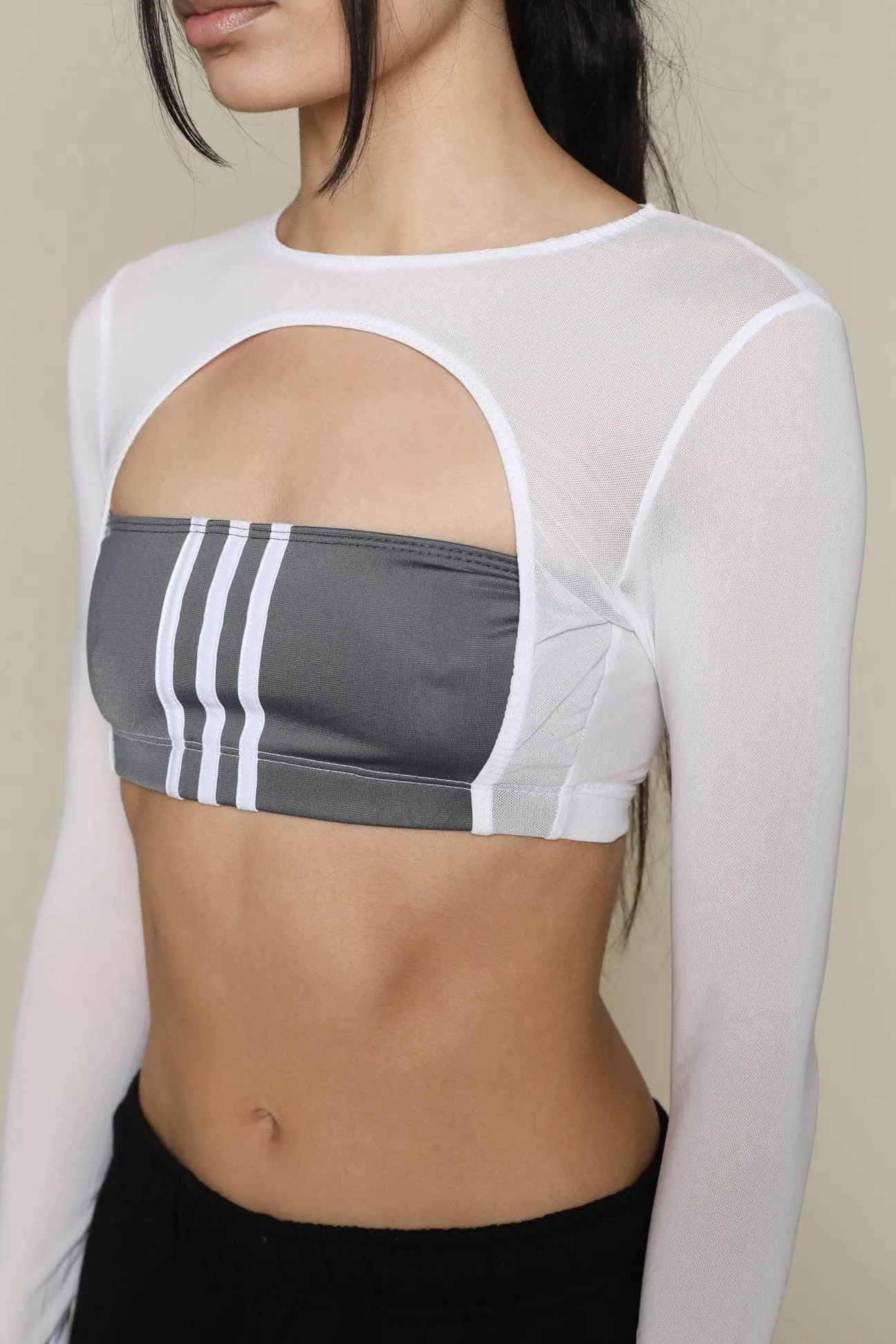 Rework Adidas Cut Out Mesh Long Sleeve Tee - XS