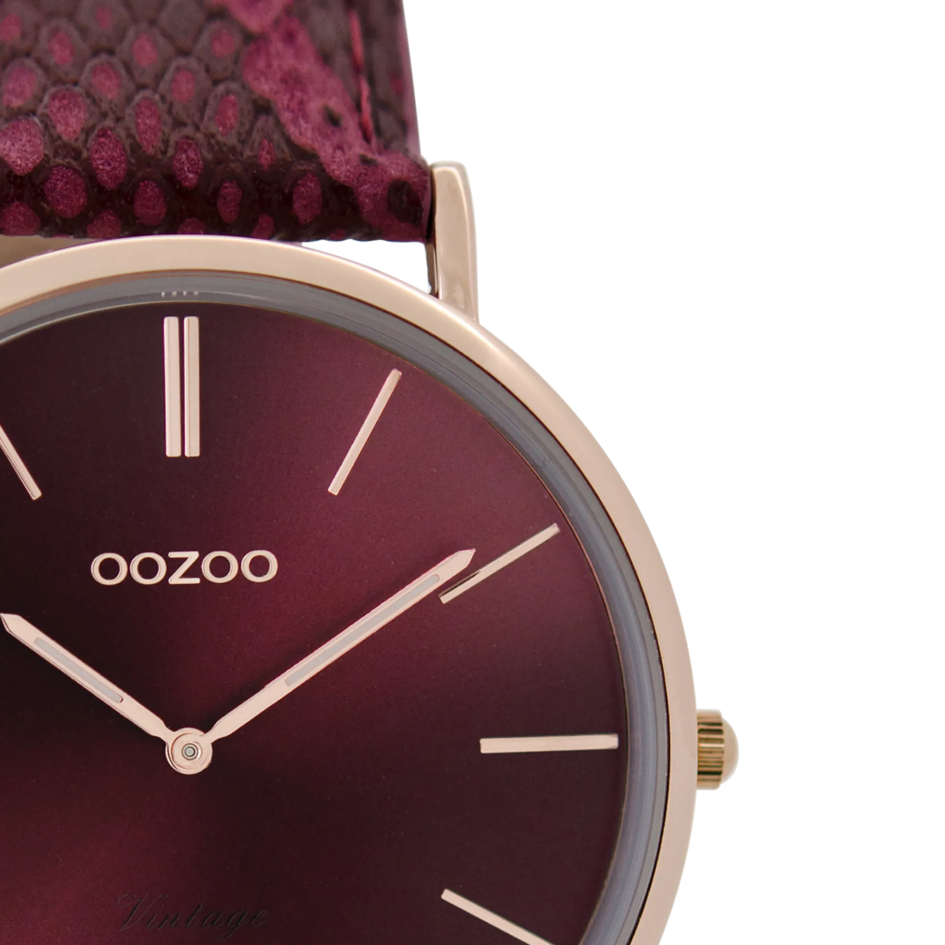 Rose gold coloured  watch with burgundy leather strap