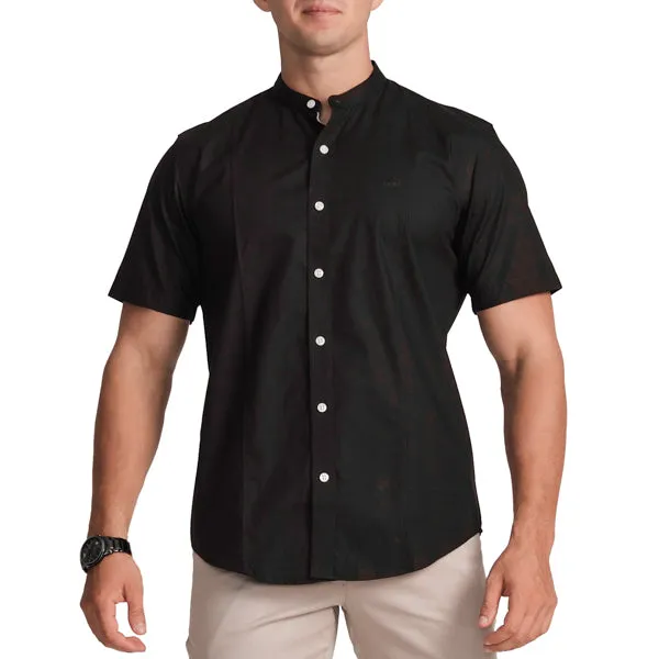 Semi-Casual Half Sleeve Sport Fit Shirt with Mandarin Collar-Black Inck