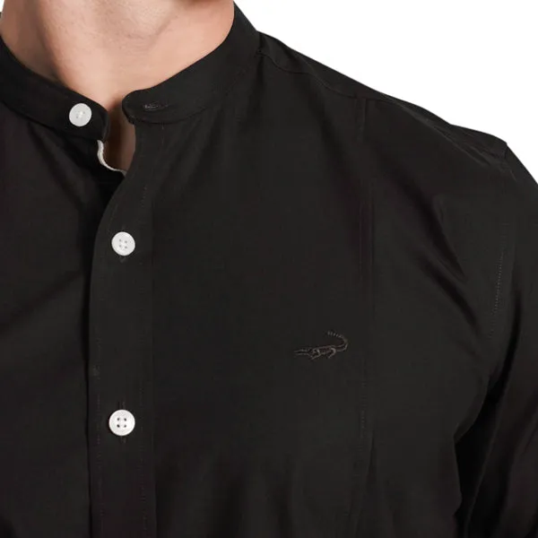 Semi-Casual Half Sleeve Sport Fit Shirt with Mandarin Collar-Black Inck