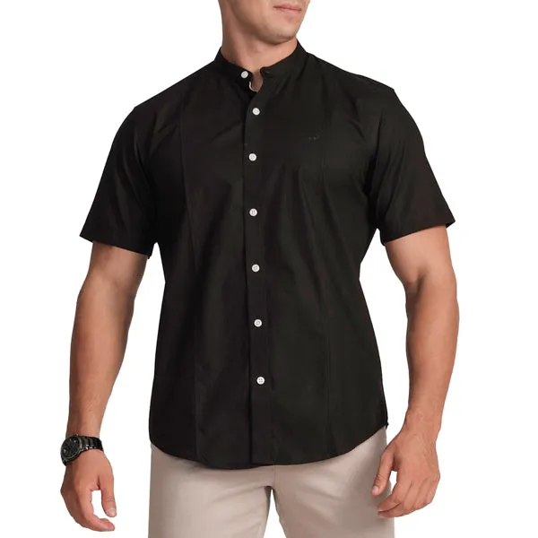 Semi-Casual Half Sleeve Sport Fit Shirt with Mandarin Collar-Black Inck