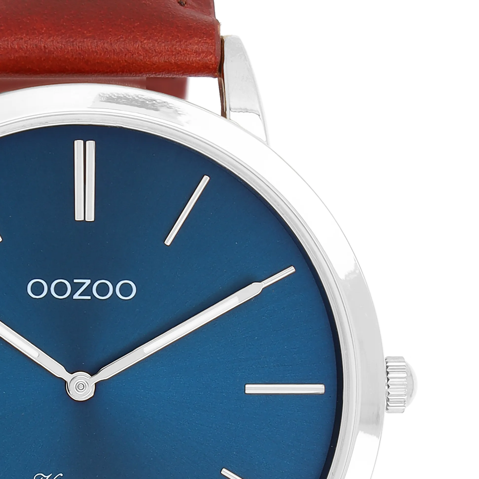 Silver coloured OOZOO watch with brown  leather strap - C20387