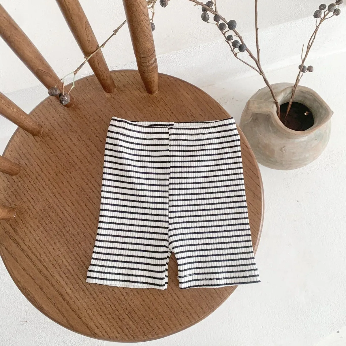 Striped Ribbed Long Shorts