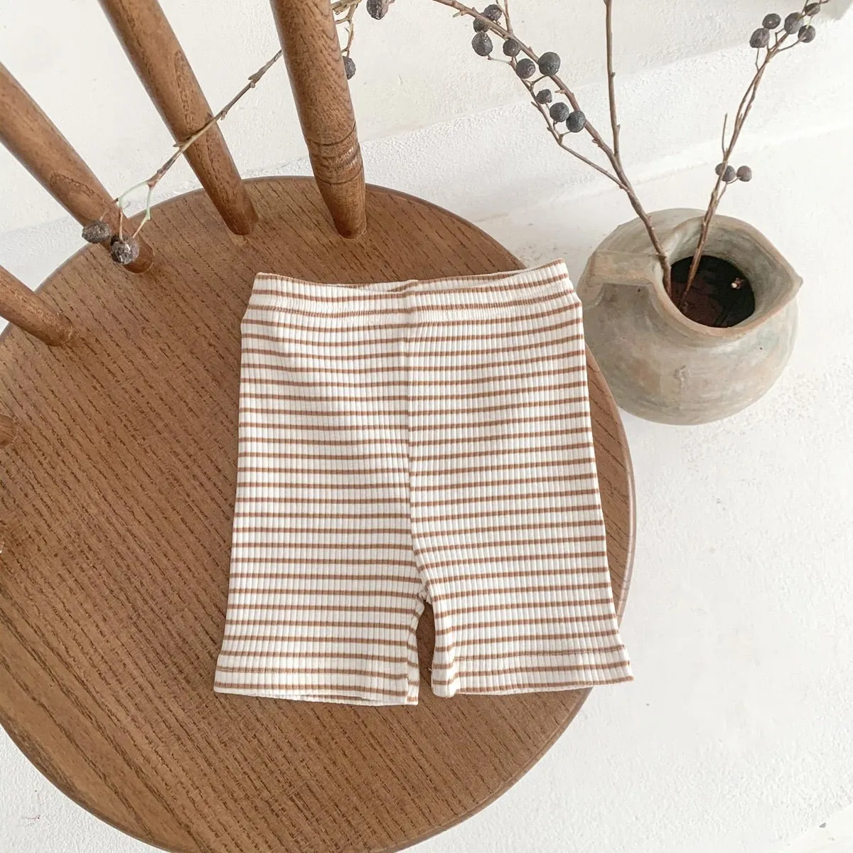 Striped Ribbed Long Shorts