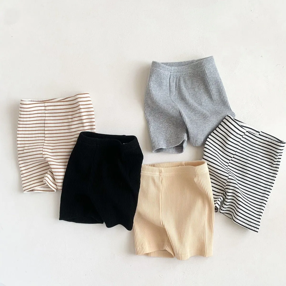 Striped Ribbed Long Shorts