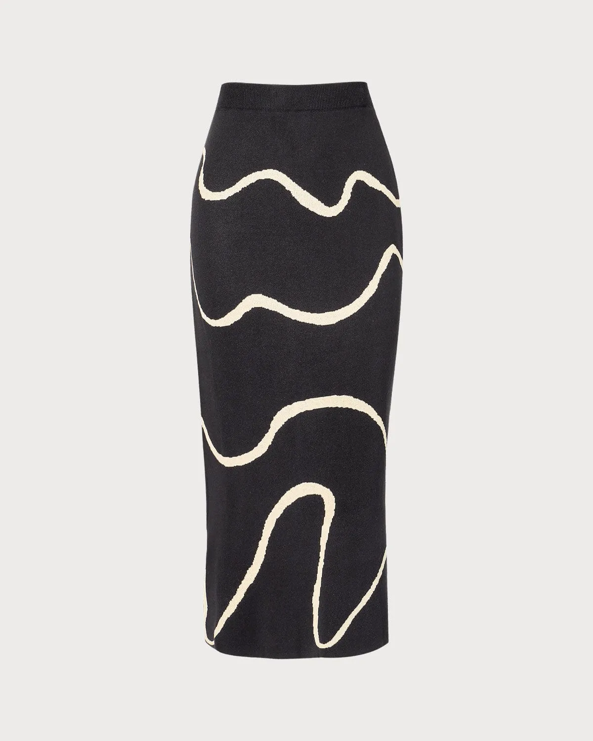 The Black Colorblock Wave Knit Midi Skirt